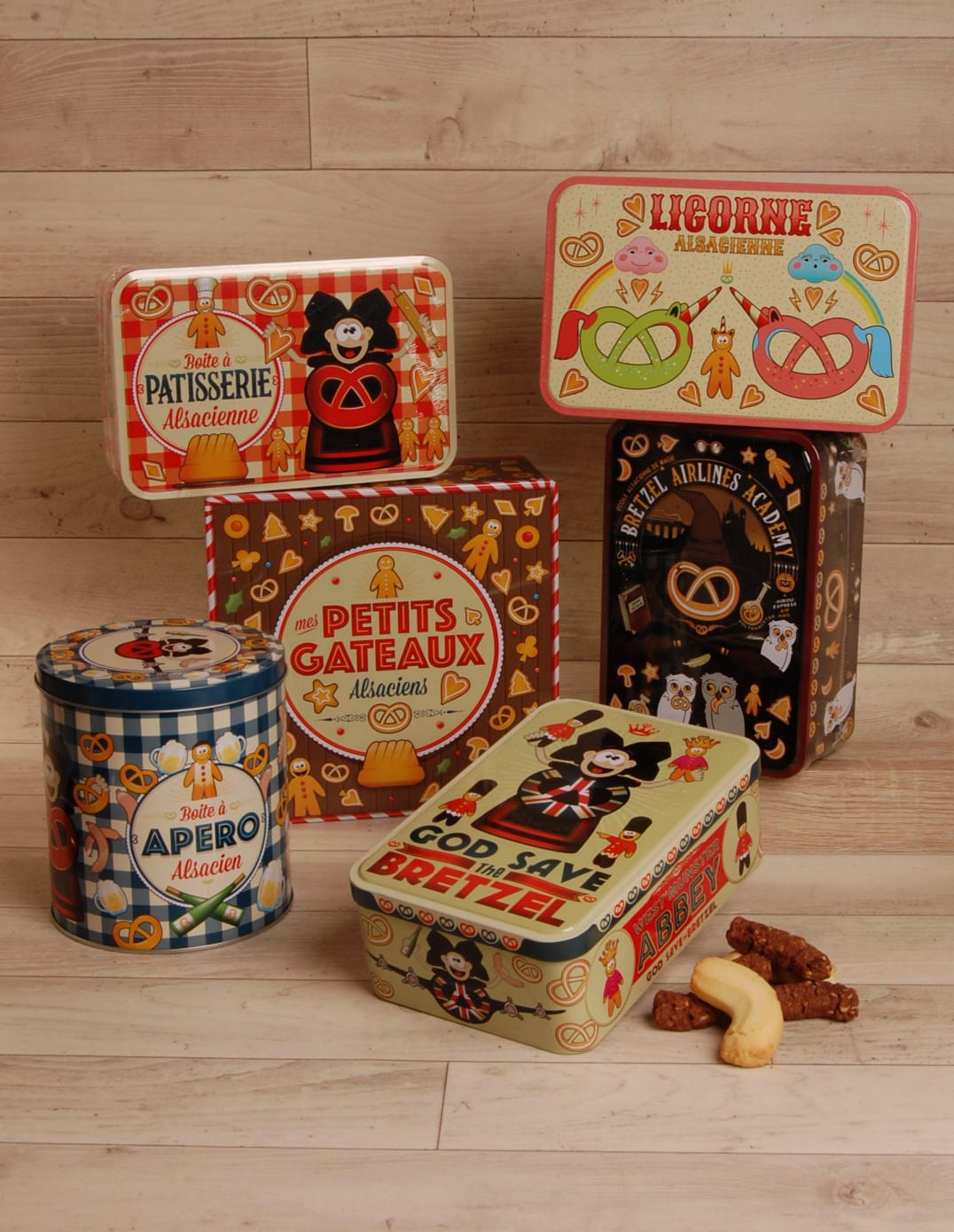 Tall Square Tin With Bretzel Airlines Aperitif Decoration Fortwenger Alsace
