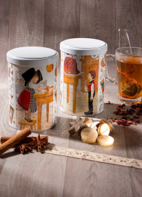 Tea tin with Hansi "Baking" decoration